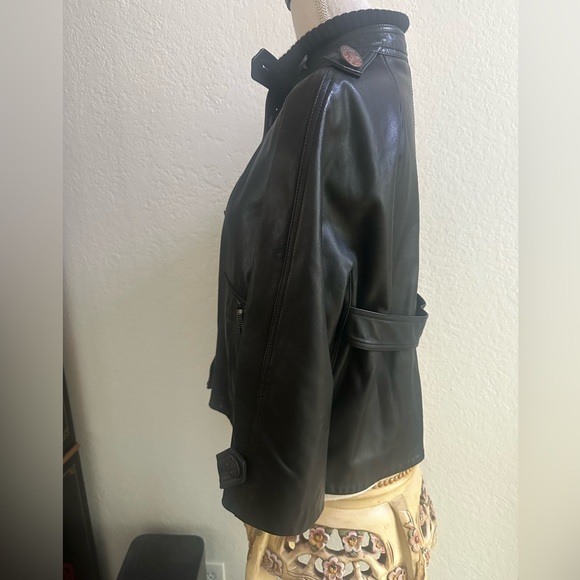 3.1 Phillip Lim black leather jacket silk and cotton lining with sweater collar - Picture 4 of 13